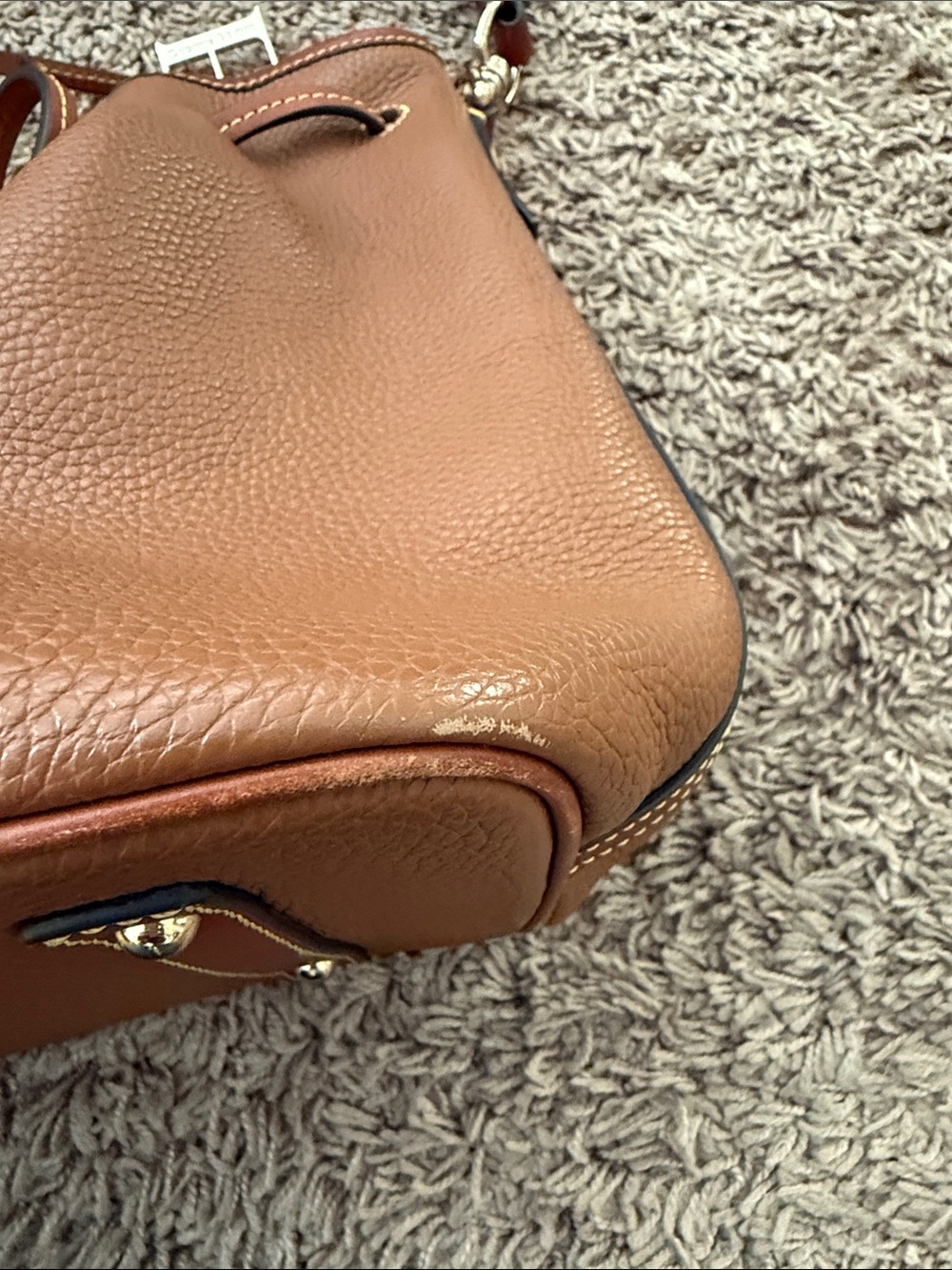 Dooney & Bourke Tan EUC Leather Drawstring Bucket Bag - Picture 5 of 8